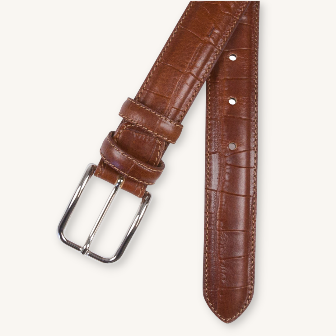 Cognac Croco-Pattern Leather Belt | Made in Italy | Portia1924 Cognac Croco-Pattern Leather Belt | Made in Italy | Portia1924