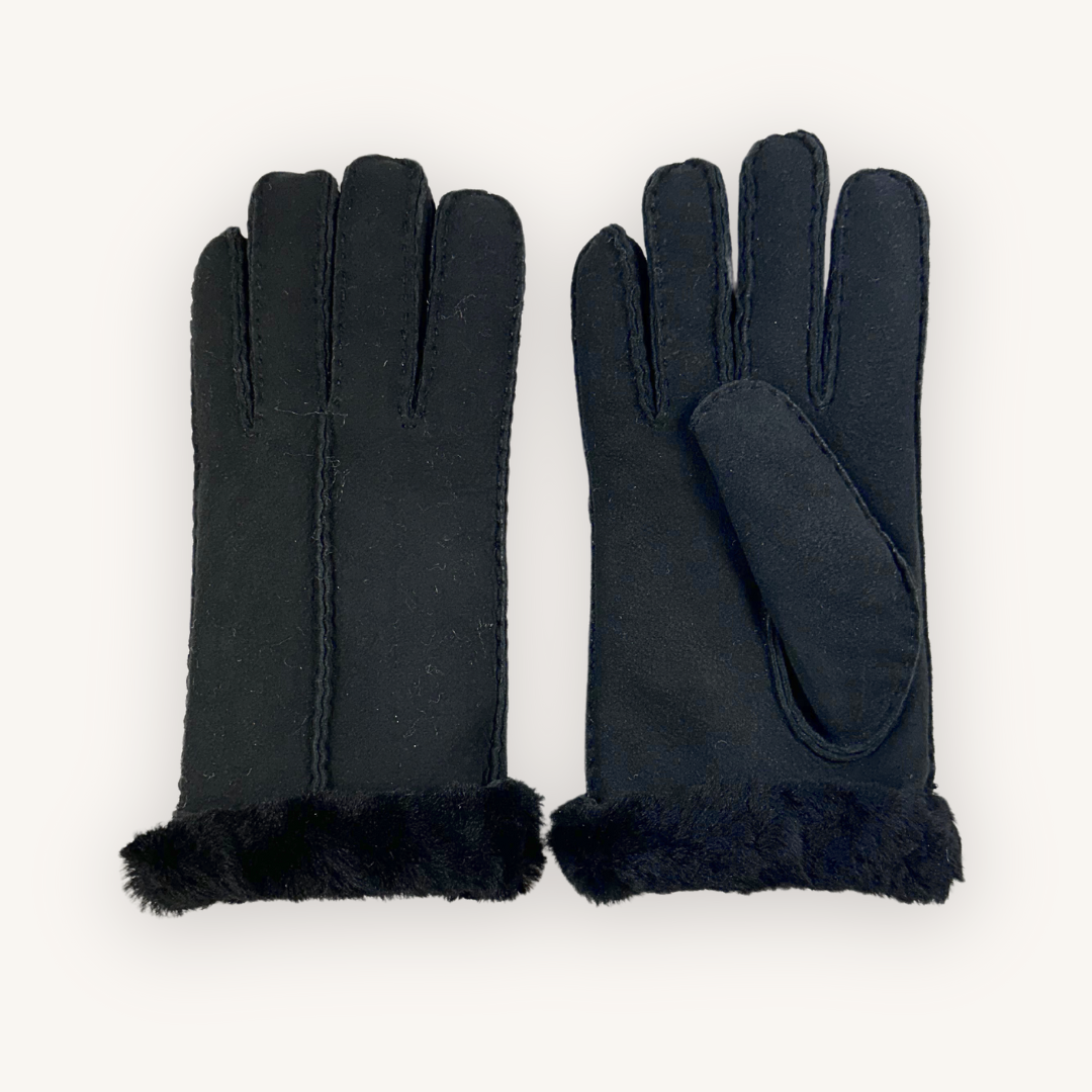 Shorty Glove Leather Gloves Ugg Long Pile Bow Glove Black
