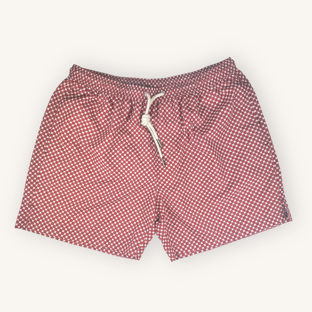 Red Pattern Swim Shorts