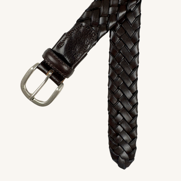 Monalisa-Parma Italy braided leather black belt Quiet Luxury Elegant Belt Rare Italian Leather Belt Gold Buckle Black Calf Leather Weave  main image 2