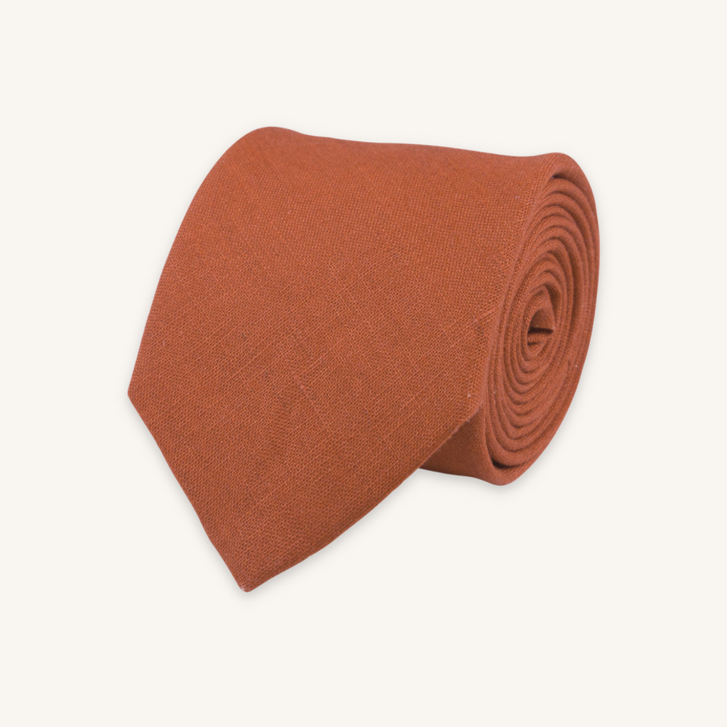 Orange Solid Linen Tie