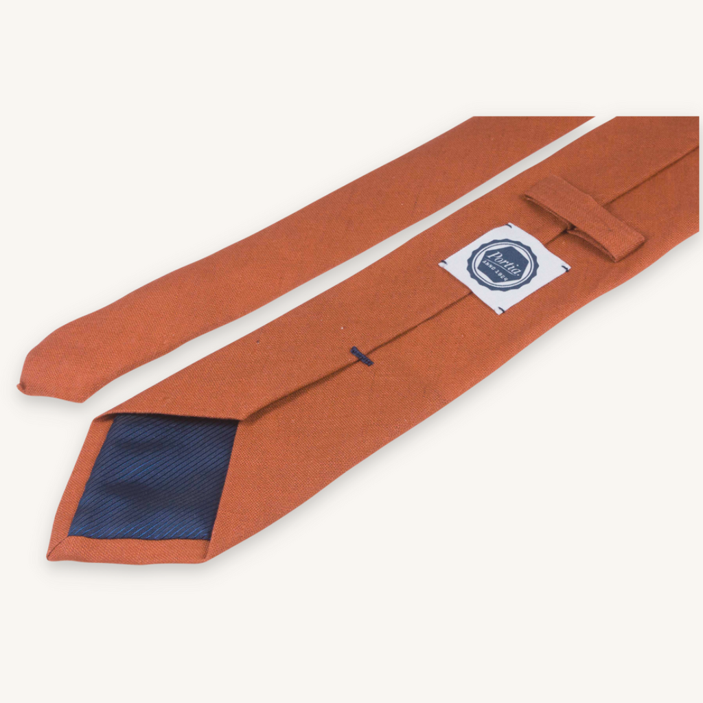 Orange Solid Linen Tie