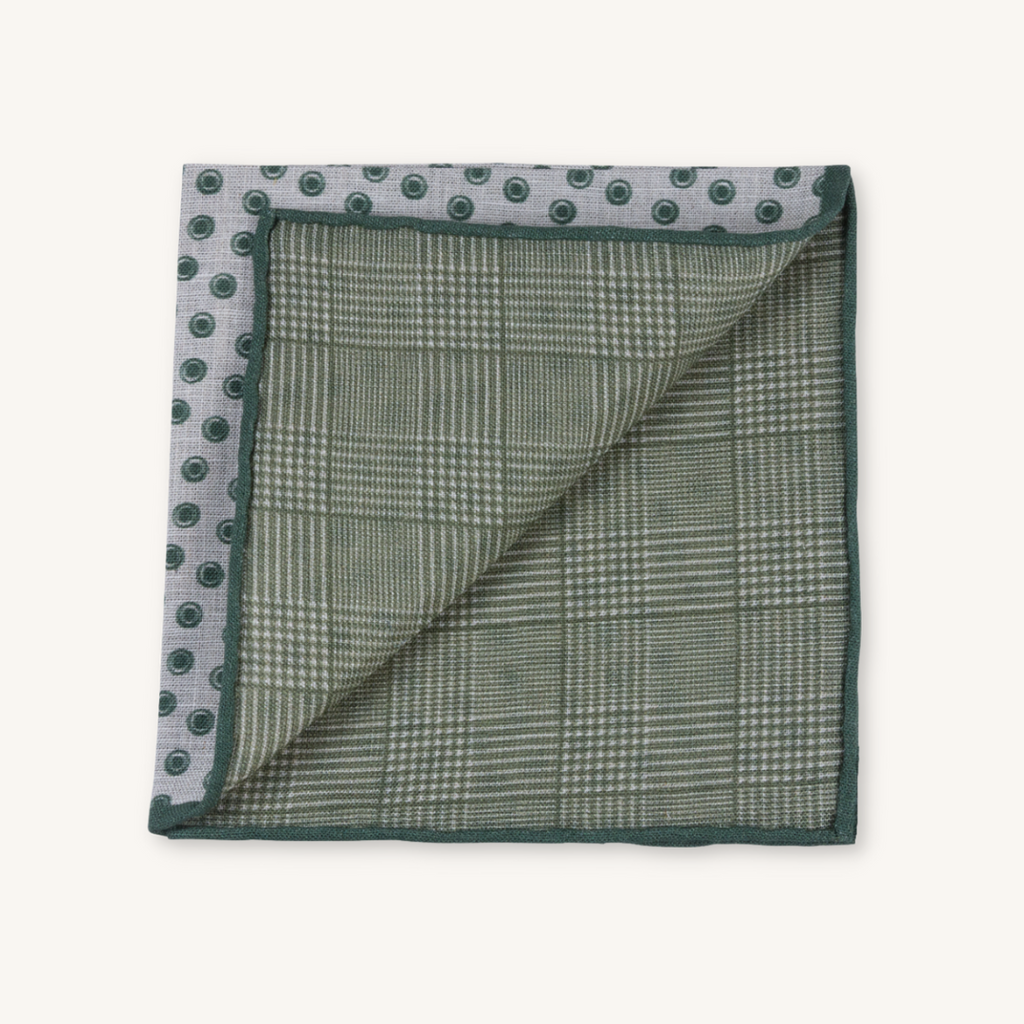 Green Linen Pocket Square with double printed pattern