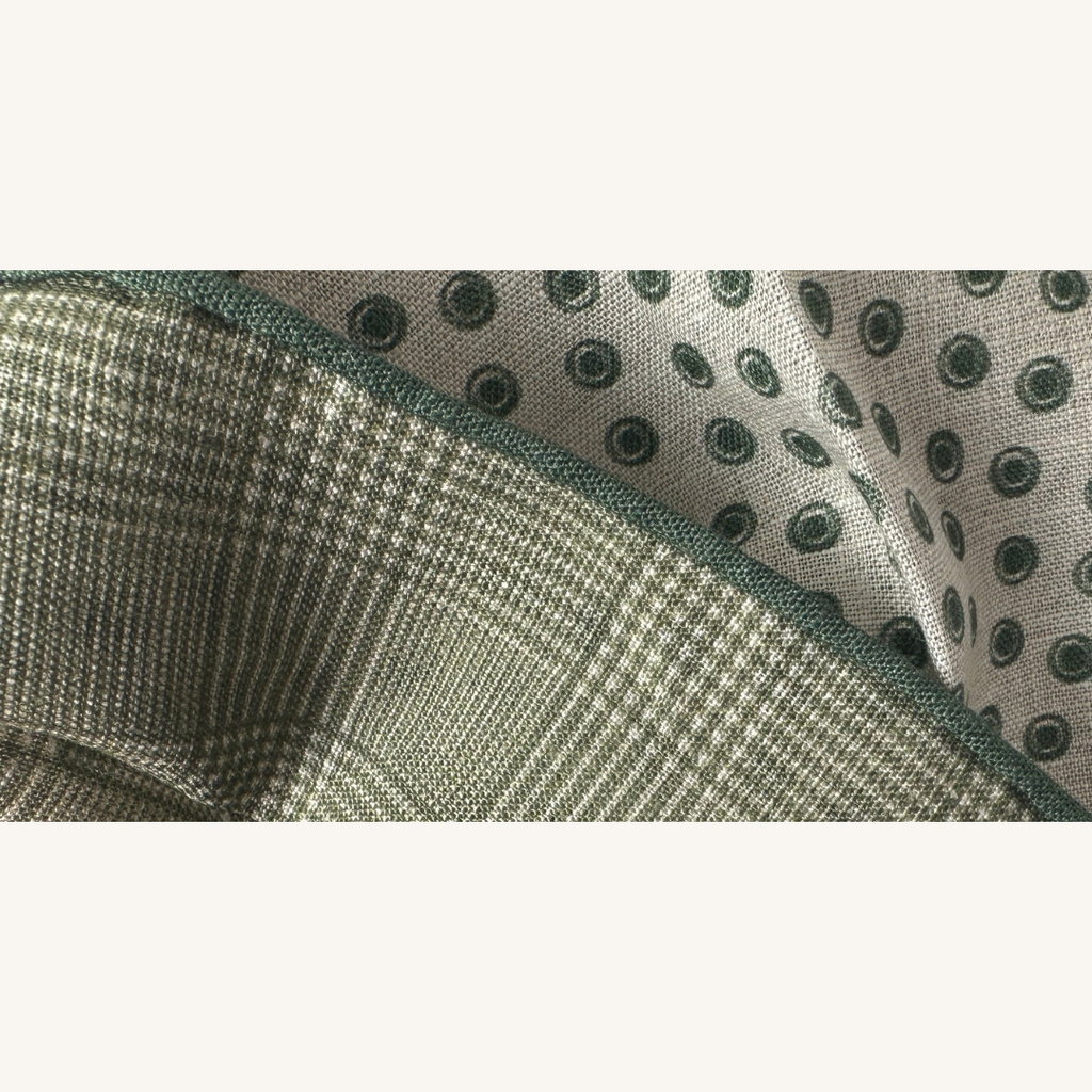 Double printed Green Linen Pocket Square with