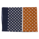 blue and orange male bandana with white dots flat