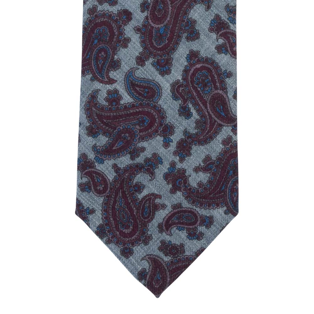 light grey burgundy mertera paisley pattern wool tie front